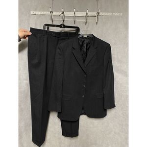 Jos A Bank Suit Men 42L Gray Striped Cashmere Wool Flannel 35x32.5 Pants Luxury‎
